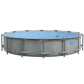 Outsunny Round Above Ground Pool, Metal Frame Pool with Cartridge Filter Pump and Repair Patch, 14' x 33", Gray Wicker