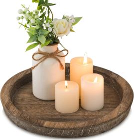 Candle Plate Holder Tray: Round Wooden Decorative Candle Plate Small Farmhouse Table Centerpiece Rustic Wood Tealight Pillar Trays for Christmas
