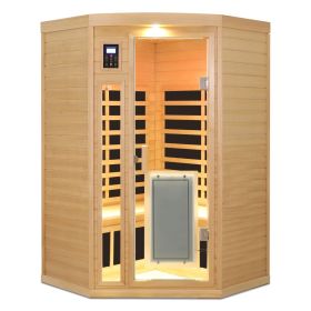 Low EMF Front door with heating panel Two persons Hemlock Far infrared corner Indoor sauna room
