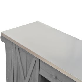 Outdoor Kitchen Island Fir Wood Kitchen Island with Stainless Steel Top, Ample Storage Space, Towel and Spice Racks and a Bottle Opener for Outdo