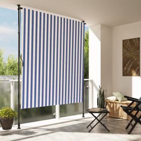 Outdoor Roller Blind Blue and White 59.1"x106.3" Fabric&Steel