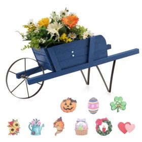2 In 1 Wheelbarrow Planter, Wooden Wagon Planter with 9 Magnetic Accessories for Garden Yard