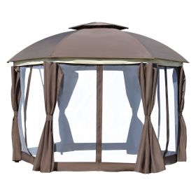 Outsunny 12' x 12' Round Outdoor Gazebo, Patio Dome Gazebo Canopy Shelter with Double Roof, Netting Sidewalls and Curtains, Zippered Doors