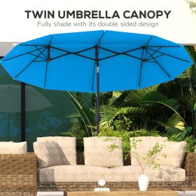Double-sided Patio Umbrella, 9.5' Outdoor Umbrella with Push Button Tilt and Crank, 3 Air Vents and 12 Ribs, Cyan Blue
