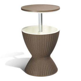 Outdoor Cooler Table, Height-Adjustable Outdoor Cool Bar w/ 8 Gallon Beer and Wine Cooler