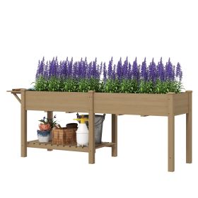 Wood Raised Garden Box, Elevated Garden Bed With Side Table, Bottom Shelf, Bed Liners And Drainage Holes, Carbonized (Option: Carbonized)