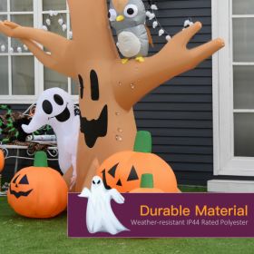 HOMCOM 7.5 Tall Lighted Halloween Inflatables Outdoor Decorations Haunted Tree With Owl, Ghost, Pumpkins, Blow Up LED Yard Decor For Garden, Lawn (Option: Multicolor)