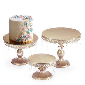 3Pcs Antique Cake Stand Set - Round Metal Cupcake Stands With Pendants And Beads - Elegant Dessert Display, For For Wedding, Birthday Party Decor (Option: Champagne color)