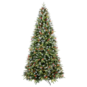 Artificial 7ft Green LED-lit Christmas Tree With 2178PE PVC Mixed Branch Tips (Color: Green)