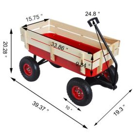 Outdoor Sports Tools Wooden Side Panel Pneumatic Tire Wheelbarrow (Color: Red)