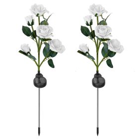 3 Colors Option -- 2Pcs Solar Powered Lights Outdoor Rose Flower LED Decorative Lamp Water Resistant Pathway Stake Lights For Garden Patio Yard W (Color: White)
