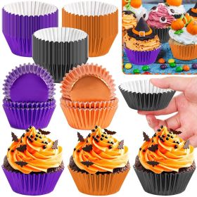 300 Pcs Halloween Foil Cupcake Liners Black Purple Orange Foil Metallic Cupcake Wrappers Halloween Party Standard For Halloween Party Birthday (Option: 300pcs)