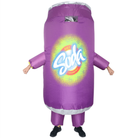 Inflatable Soda Water Costumes For Adults Blow Up Soda Drink Costume Fat Jumpsuit Funny Fancy Dress For Halloween Party, Free Size-Only Supports (Color: PURPLE)