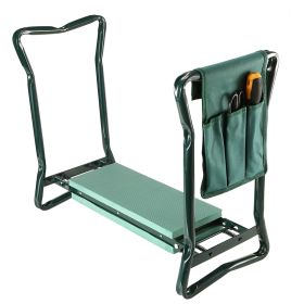 1Pc Foldable Garden Kneeler Seat With Kneeling Soft Cushion Pad Tools Pouch Portable Gardener Kneeling Bench Stool (Color: Green)