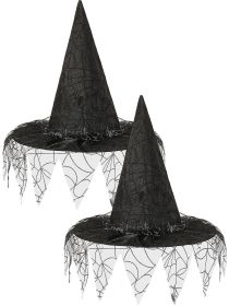2 Pieces Halloween Witch Hat Costume Witches Hats For Women Black Foldable Pointed Cap For Halloween Party Costume-Ban On Selling On Amazon (Color: Black)