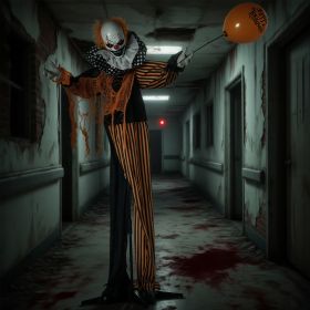 65inch Life Size Outdoor Halloween Decorations Talking Circus Clown With A Balloon, Animated Prop With Sound And Motion Activated, Light Up Eyes, (Option: Multi Color)