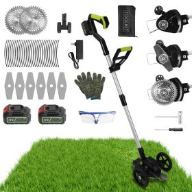 1Set 21V Electric Weed Edger Cordless String Trimmer With 2Pcs3000mAh Batteries 3.6-4.6FT Length 90 Degree Rotatable Angle Saw Blades Steel Blade (Option: 1Set)