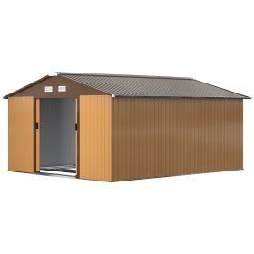 Garden Metal Shed, Storage Shed Utility Storage With Double Locking Doors For Bike, Yard Tools, Yellow (Color: Brown)
