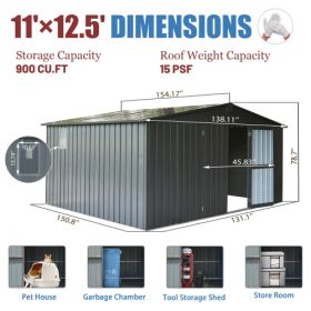 Storage Shed 11 X 12.5 With Galvanized Steel Frame  Windows, Outdoor Garden Shed Metal Utility Tool Storage Room With Lockable Door For Patio Dar (Option: Dark Gray)