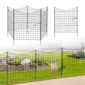 4 Panels Of Fence, 1 Panel With A Door, 36x39 Inch, Top Rounded Arc, Assembly Required, Black Iron Fence (Color: Black)