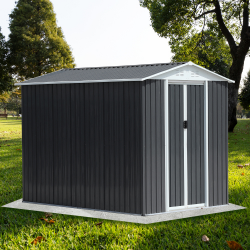 Waterproof Metal Steel Waterproof Outdoor Bike Storage Garden Shed 6FTx9FT Roof Grey With Aluminum Alloy Frame (Color: Grey)