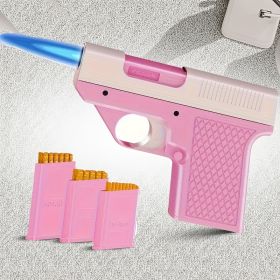 Outdoor creative lighters, portable windproof flashlight lighters, fun lighters, butane gas lighters, adjustable flame lighters, suitable for cam (Color: Pink)