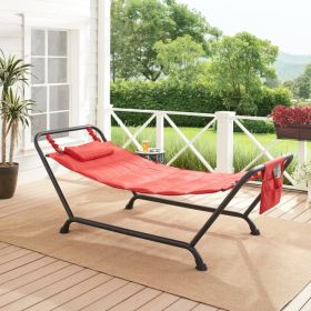Polyester Hammock with Stand and Pillow for Outdoor , Multi color (Color: Red)