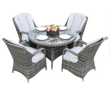 Direct Wicker 5-Piece Aluminum Wicker Round Outdoor Dining Set with Cushions (Color: gray)