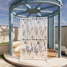 Metal Privacy Screens W3.8Ft X H6Ft Outdoor and Indoor Divider with Free Standing Decorative Privacy Screen for Balcony Patio Garden Room Divider (Color: White)