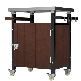 0utdoor Grill Cart with Stainless Steel Tabletop, Wheels & Storage - Waterproof BBQ Serving & Bar Cart (size: S)