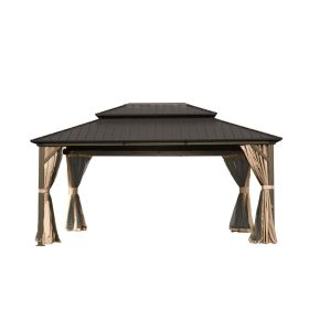 12' X 14' Hardtop Gazebo, Aluminum Metal Gazebo with Galvanized Steel Double Roof Canopy, Curtain and Netting, Permanent Gazebo Pavilion for Part (Color: as Pic)